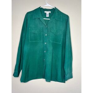 Anna and Frank Vintage Silk Button Down Shirt Green Long Sleeve Two Pocket L